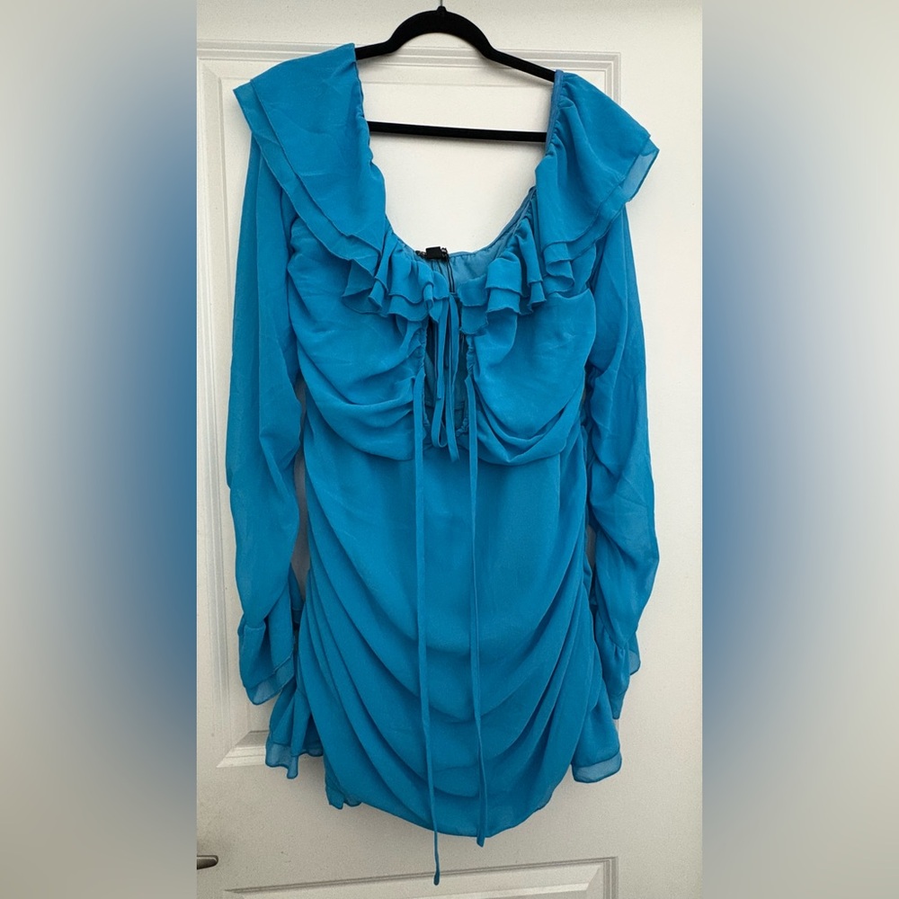 PrettyLittleThing Plus Blue Ruffle Dress - Picture 2 of 5